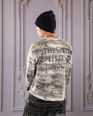 Vintage Distressed Camo Print Long Sleeve T-shirt