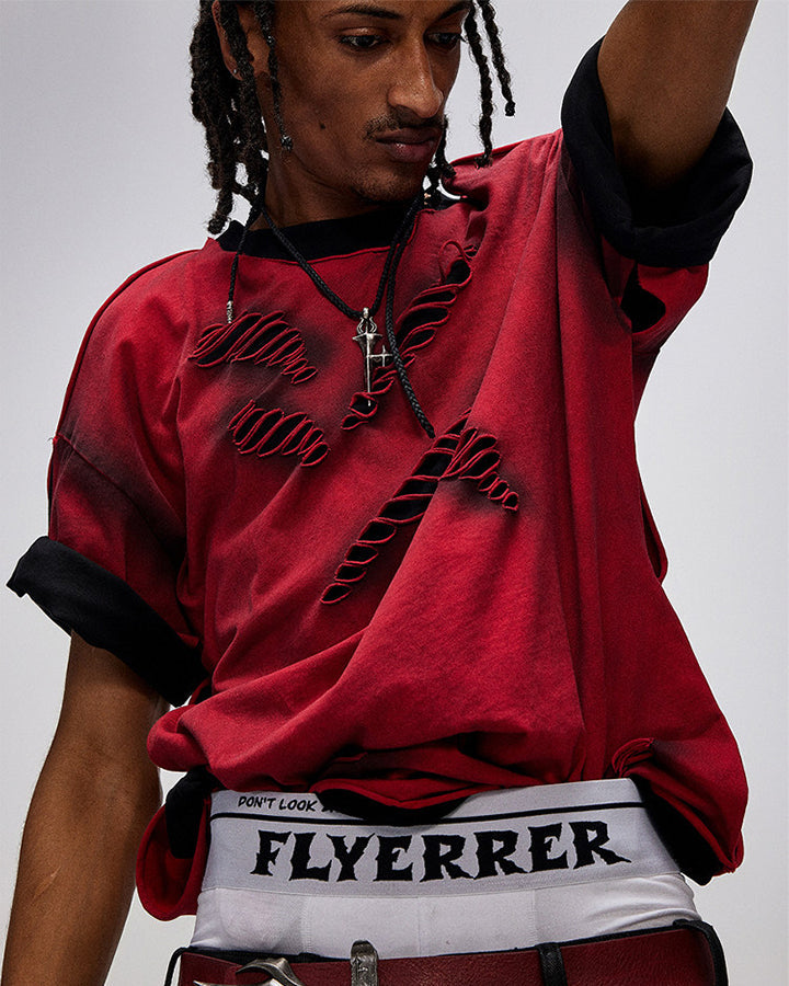 Spray Paint Distressed Layered Streetwear T-Shirt