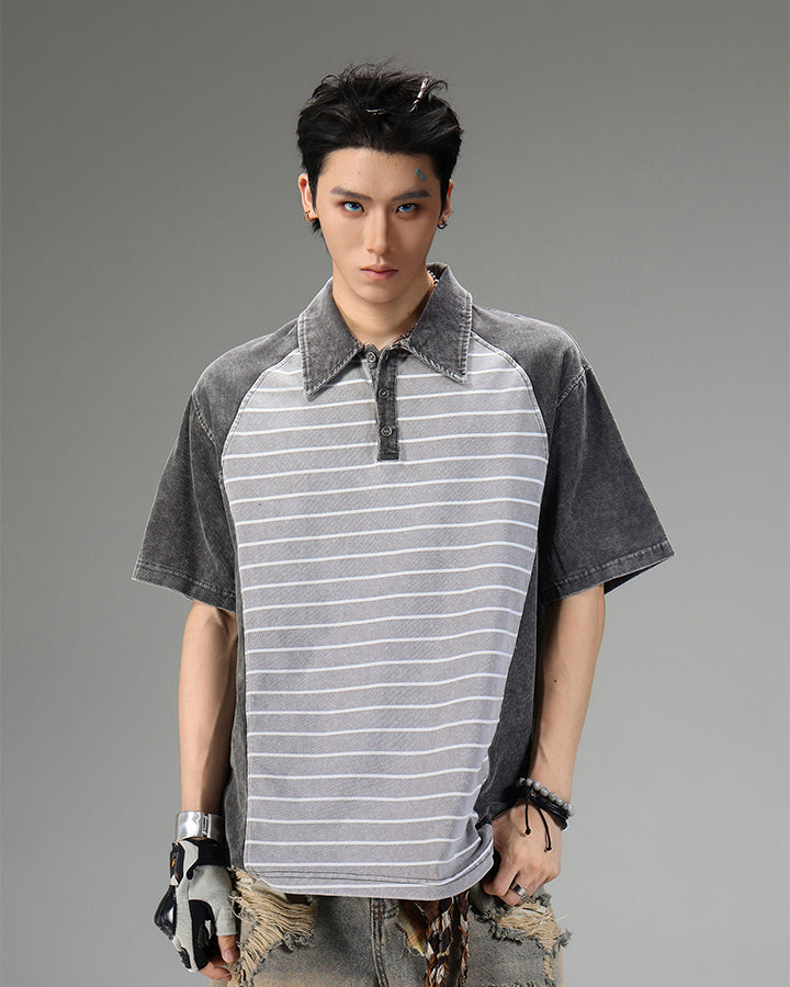 High-Street Striped Panel Polo Shirt