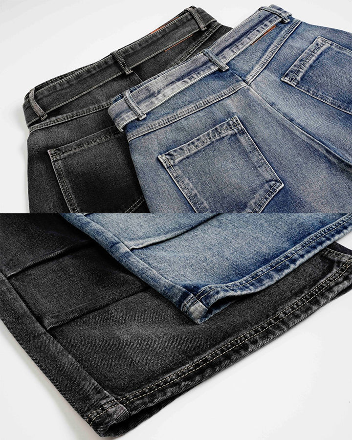 American High-Street Belted Wide-Leg Denim Shorts