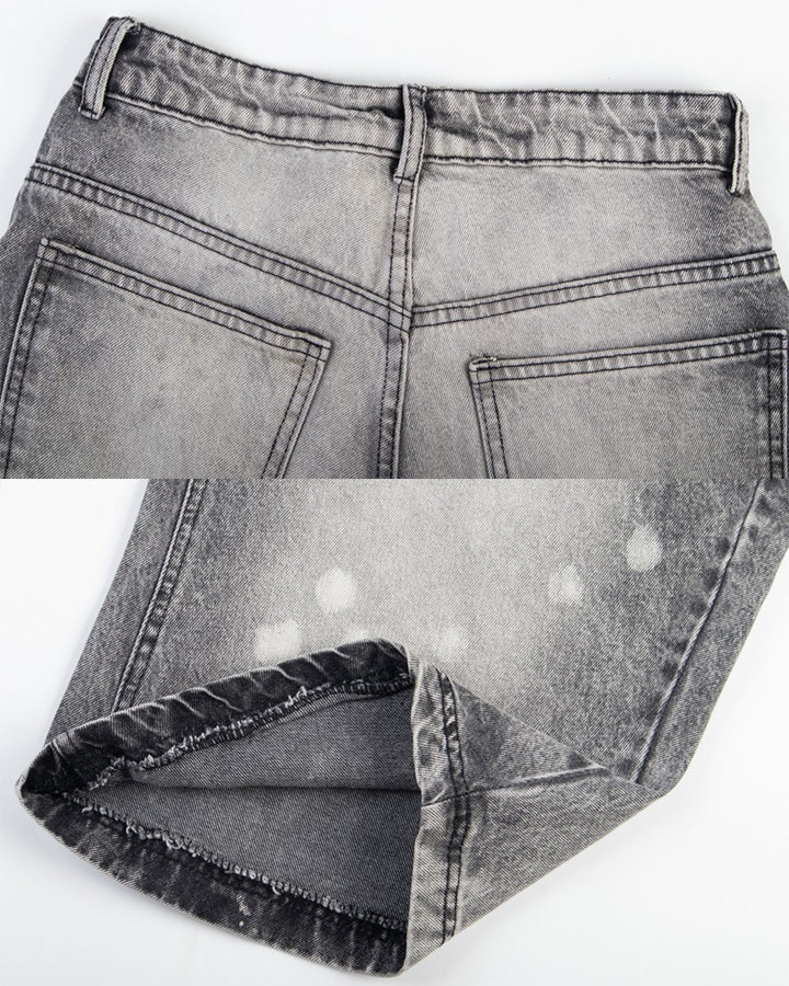 Vintage Street Distressed Washed Curved-Leg Jeans