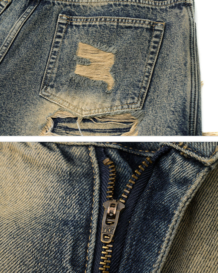 New Vintage Grunge Layered Ripped Denim Shorts