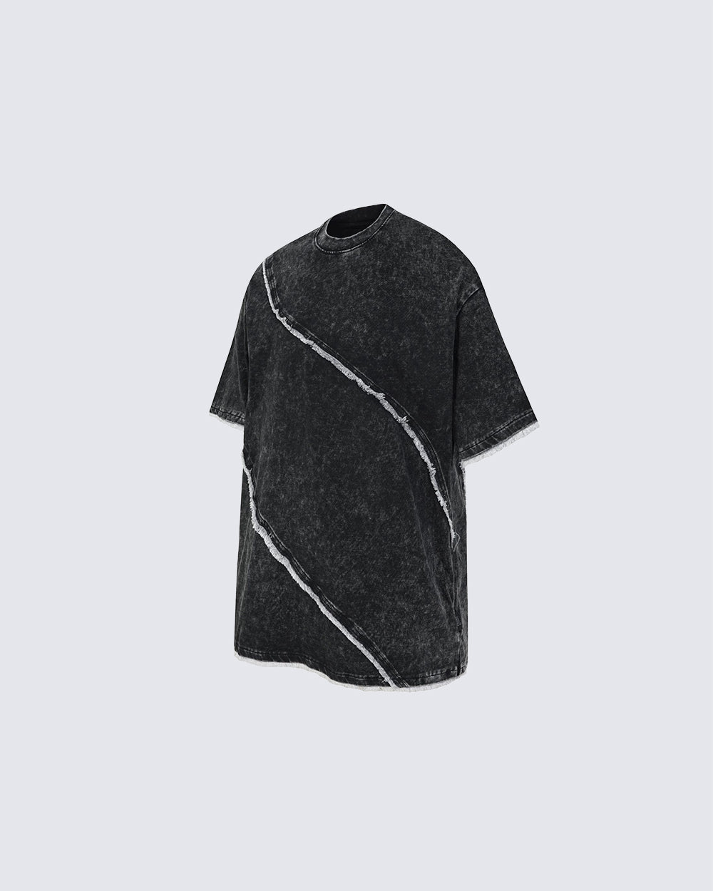 New Dark Grunge Washed Raw Edge Panel Tee