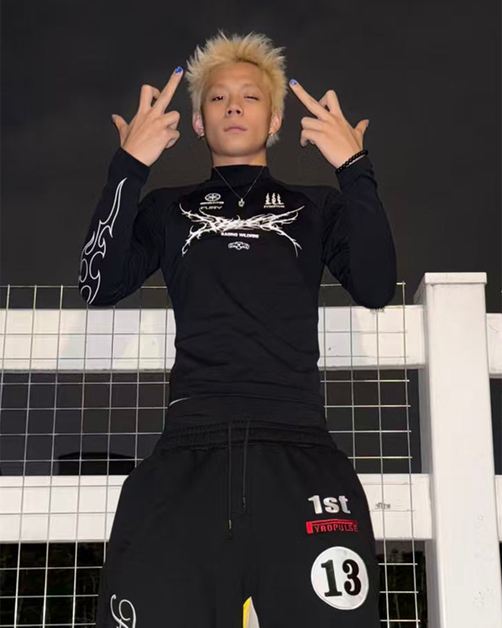 Sport Graphic Mock Neck Long Sleeve Tee