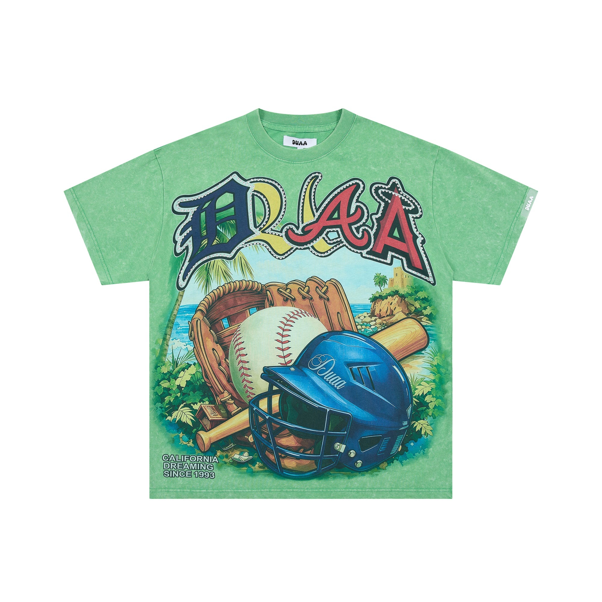 DUAA Tropical Baseball Retro Green Vintage Graphic Tee