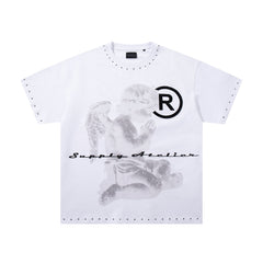 SUPPLY Angel Flame Minimal Graphic Oversized White T-Shirt