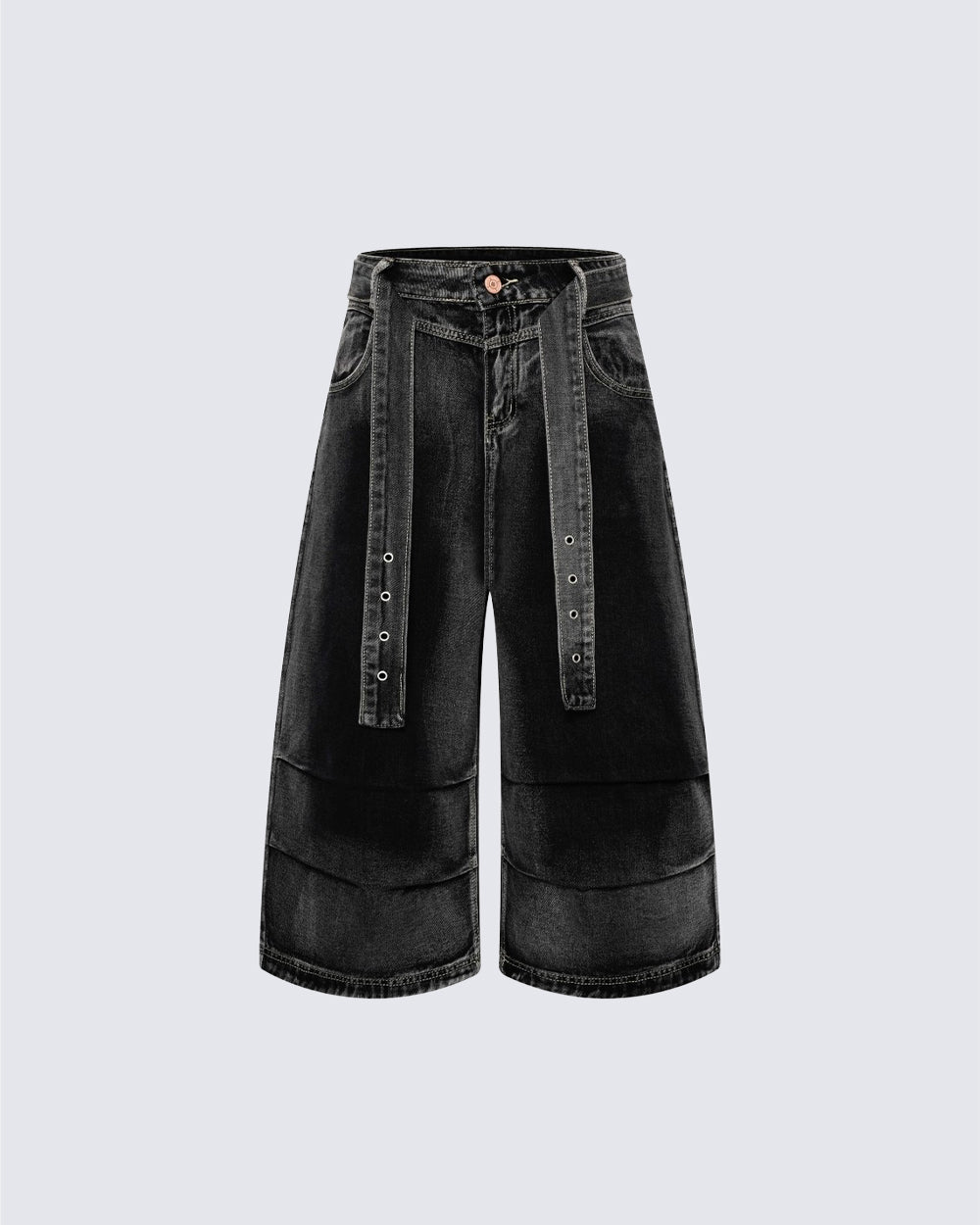 American High-Street Belted Wide-Leg Denim Shorts
