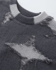 American High Street Hip-Hop Patchwork Frayed Sweater