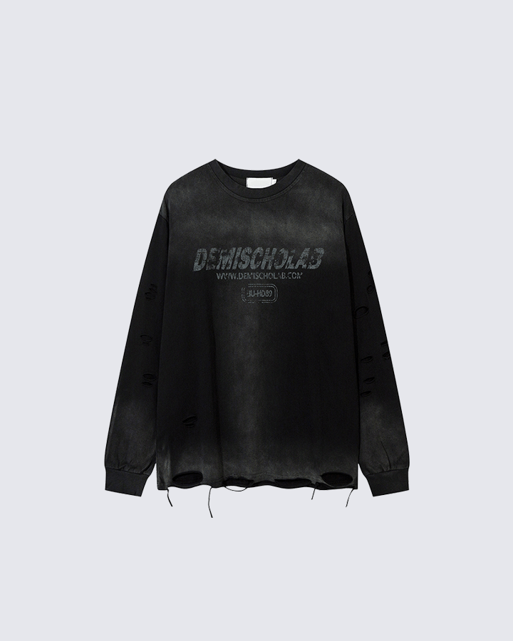 Grunge Distressed Print Oversized Long Sleeve T-Shirt