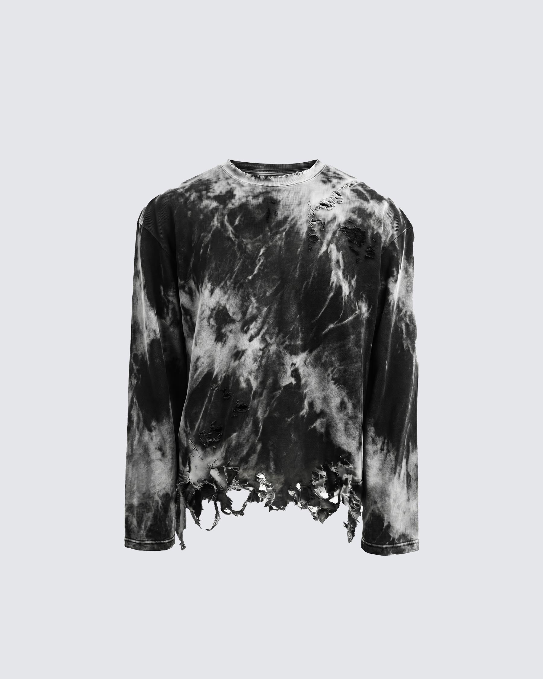 KIIKIO-American Distressed Spray-Wash Long Sleeve T