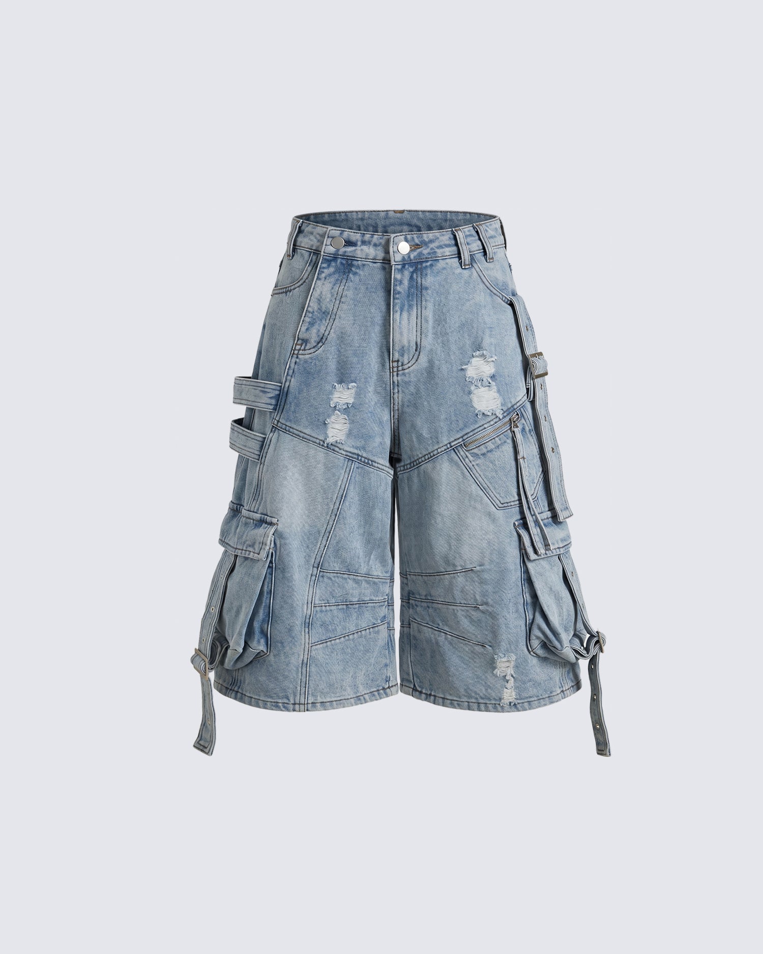 Dark Distressed Street Style Workwear Capri Pants
