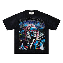 BKYS Dreadlock Skull Cash Black Washed Oversized Graphic T‑Shirt