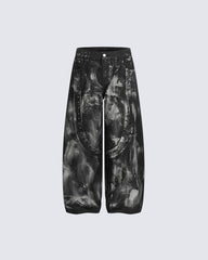 American-Style Distressed Tie-Dye Loose-Fitting Pants