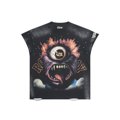 Roughplay Cosmic One‑Eyed Monster Sleeveless Cutoff Double‑Sided Distressed Tee