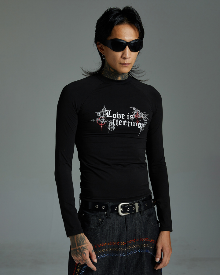 Gothic Graphic Long Sleeve Tee With Lettering