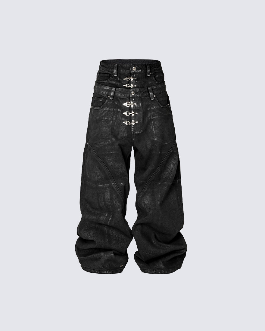 New Gothic Multi Buckle Washed Wide Leg Jeans