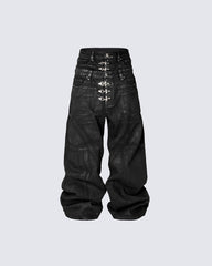 New Gothic Multi Buckle Washed Wide Leg Jeans