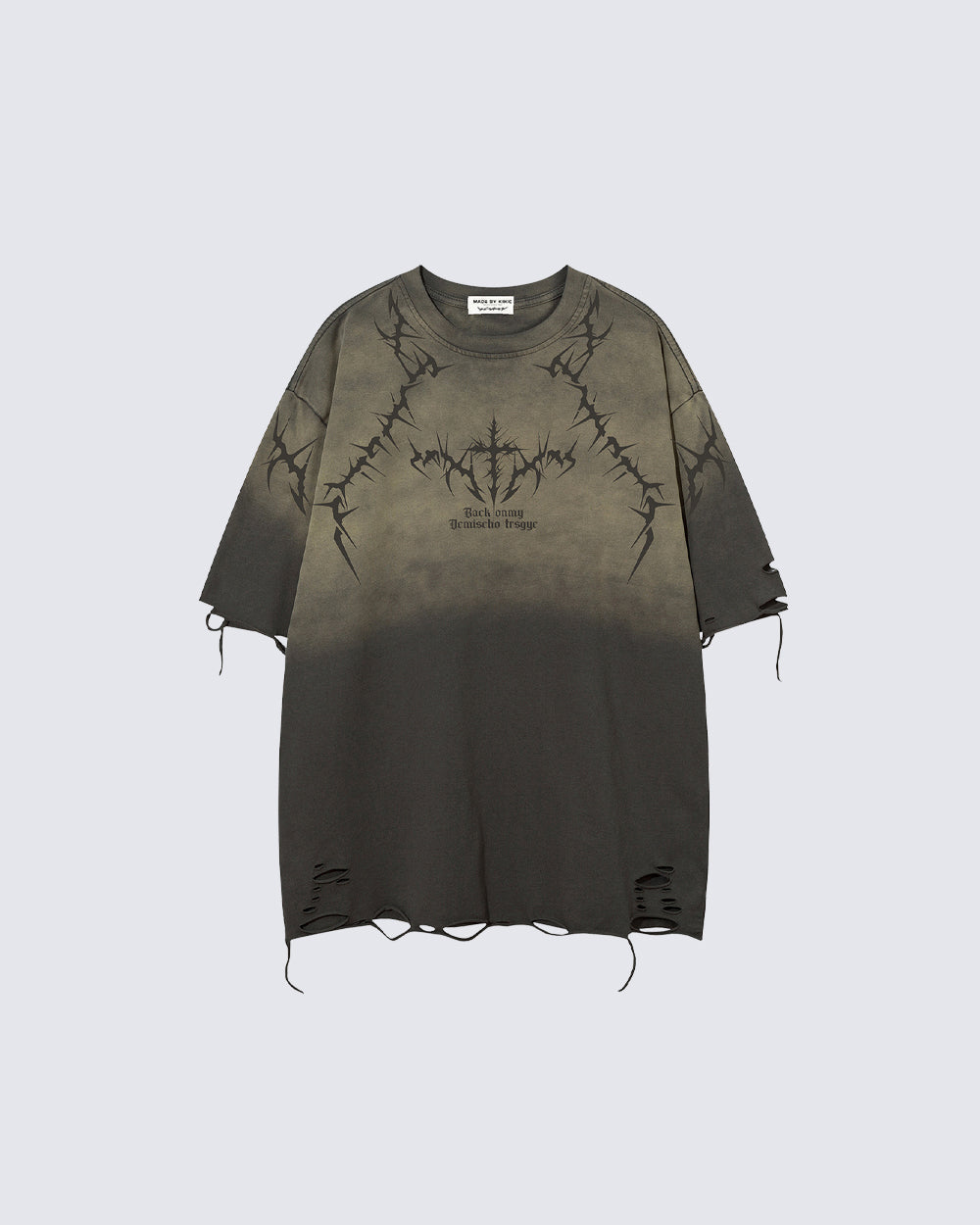 American-Style Distressed Washed Thorn Print Short-Sleeved T-Shirt