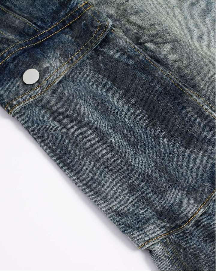 Distressed Workwear Denim Capri Pants