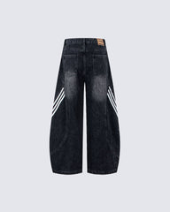 Striped Panel Washed Denim Pants