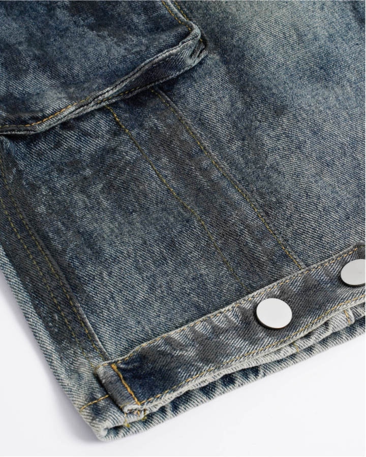 Distressed Workwear Denim Capri Pants