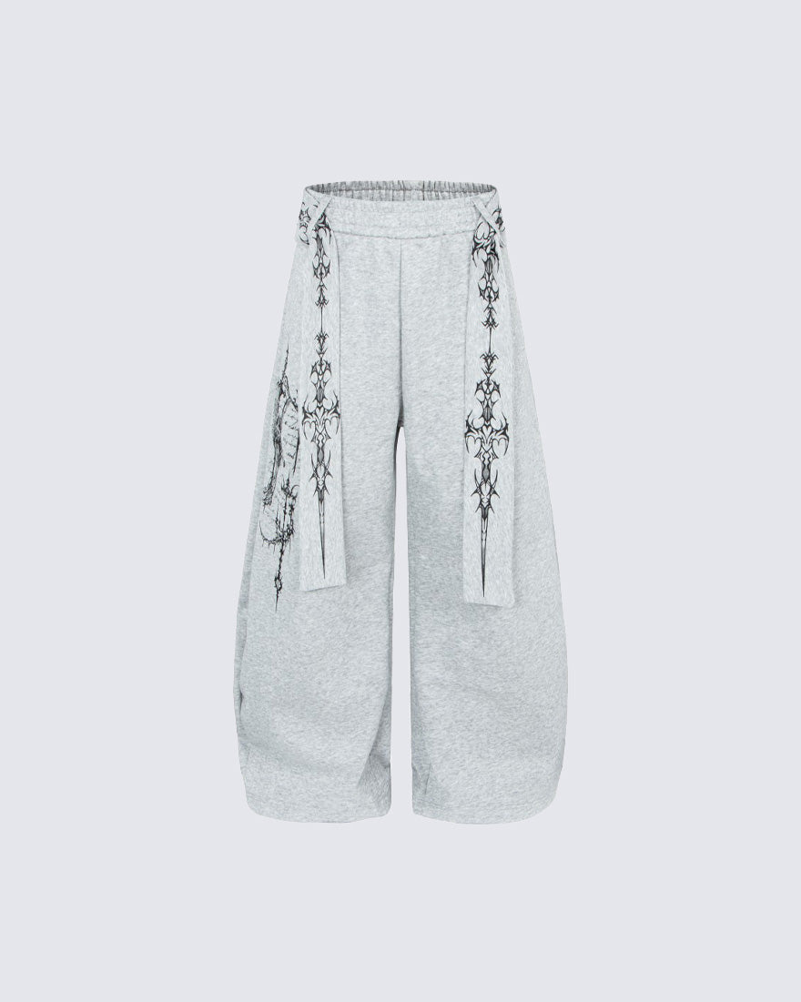 American High-Street Gothic Pattern Wide-Leg Sweatpants