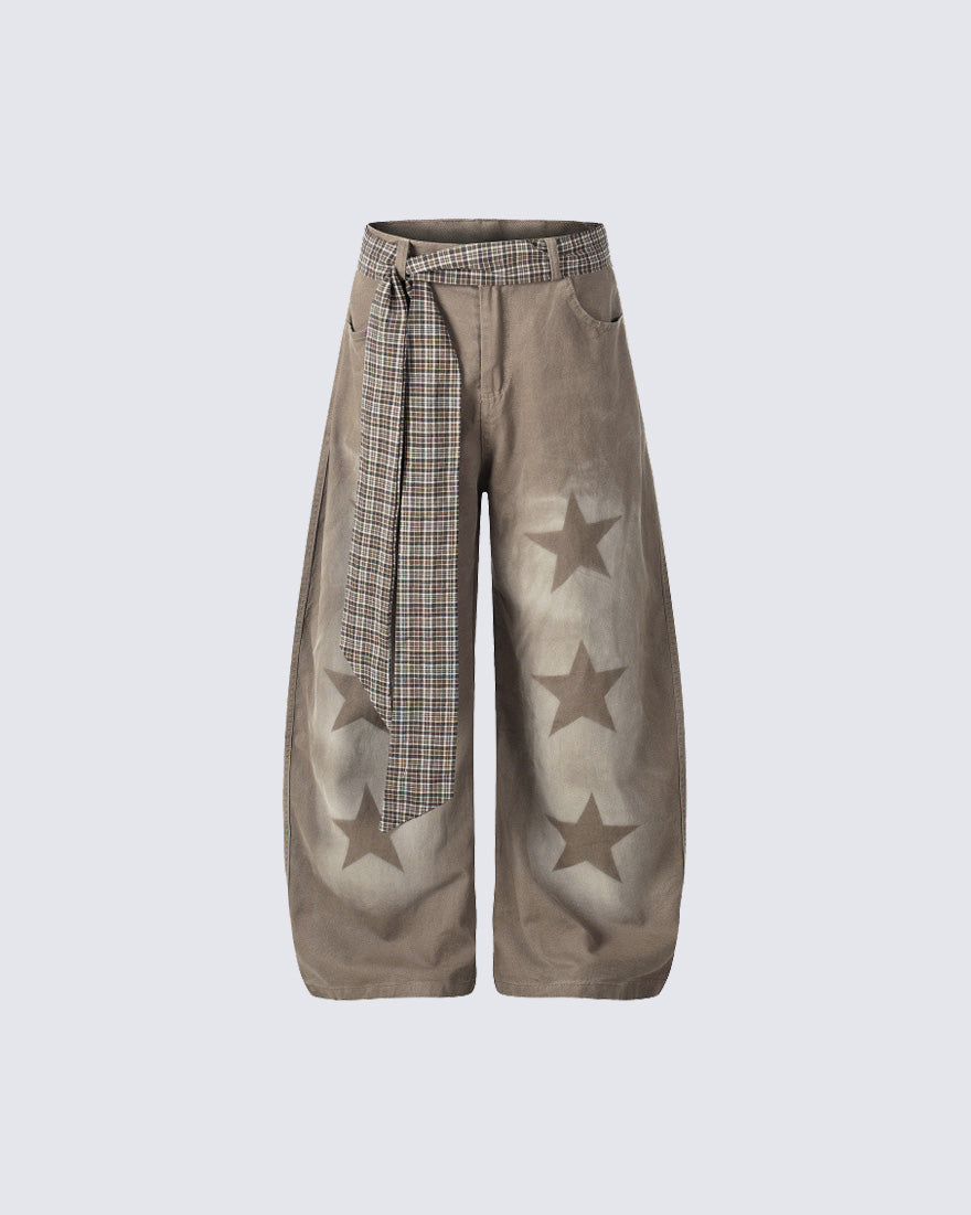 American High Street Star-Patterned Wide-Leg Curved Trousers