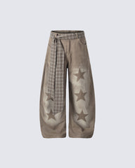 American High Street Star-Patterned Wide-Leg Curved Trousers