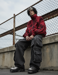 Graffiti Print Oversized Red Jacket