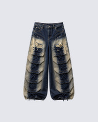 Distressed Layered Cargo Pants With Lacing