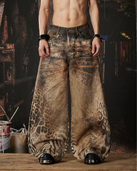 New Arrival Vintage Printed Wide-Legged Jeans