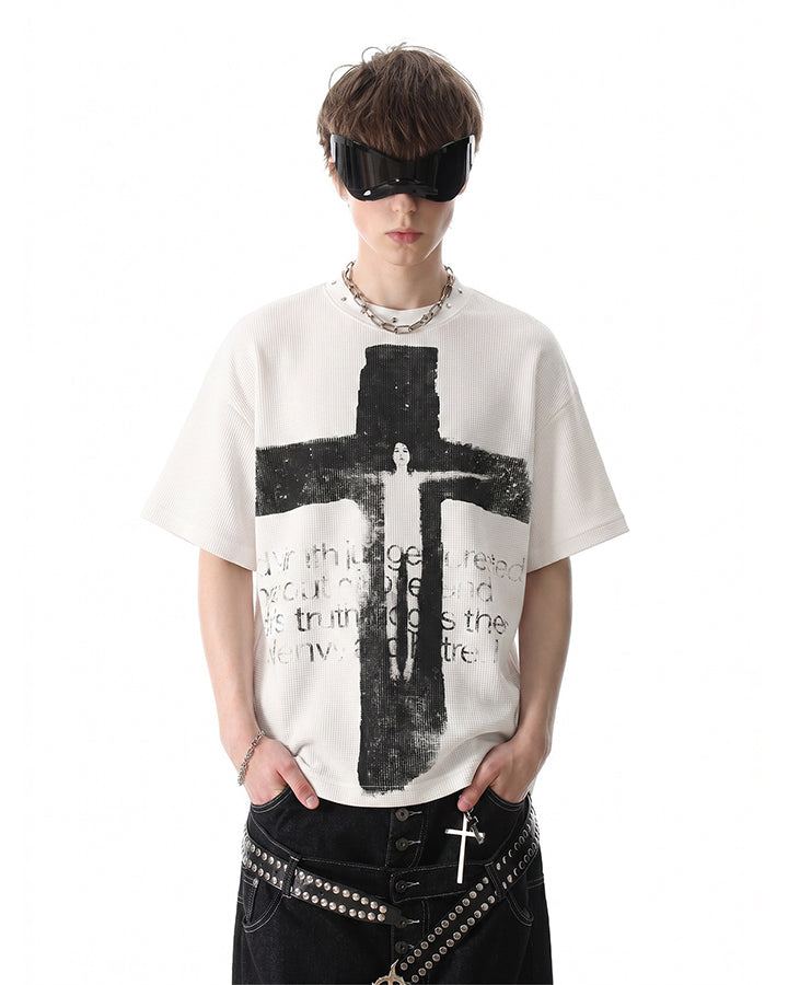 Dark Gothic Cross Graphic Oversized Tee
