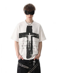 Dark Gothic Cross Graphic Oversized Tee