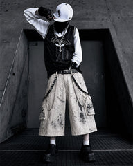 New Gothic Grunge Paint Splatter Utility Knee-Length Shorts