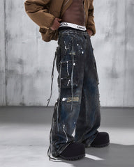 Paint Splatter Cargo Wide Leg Denim Pants
