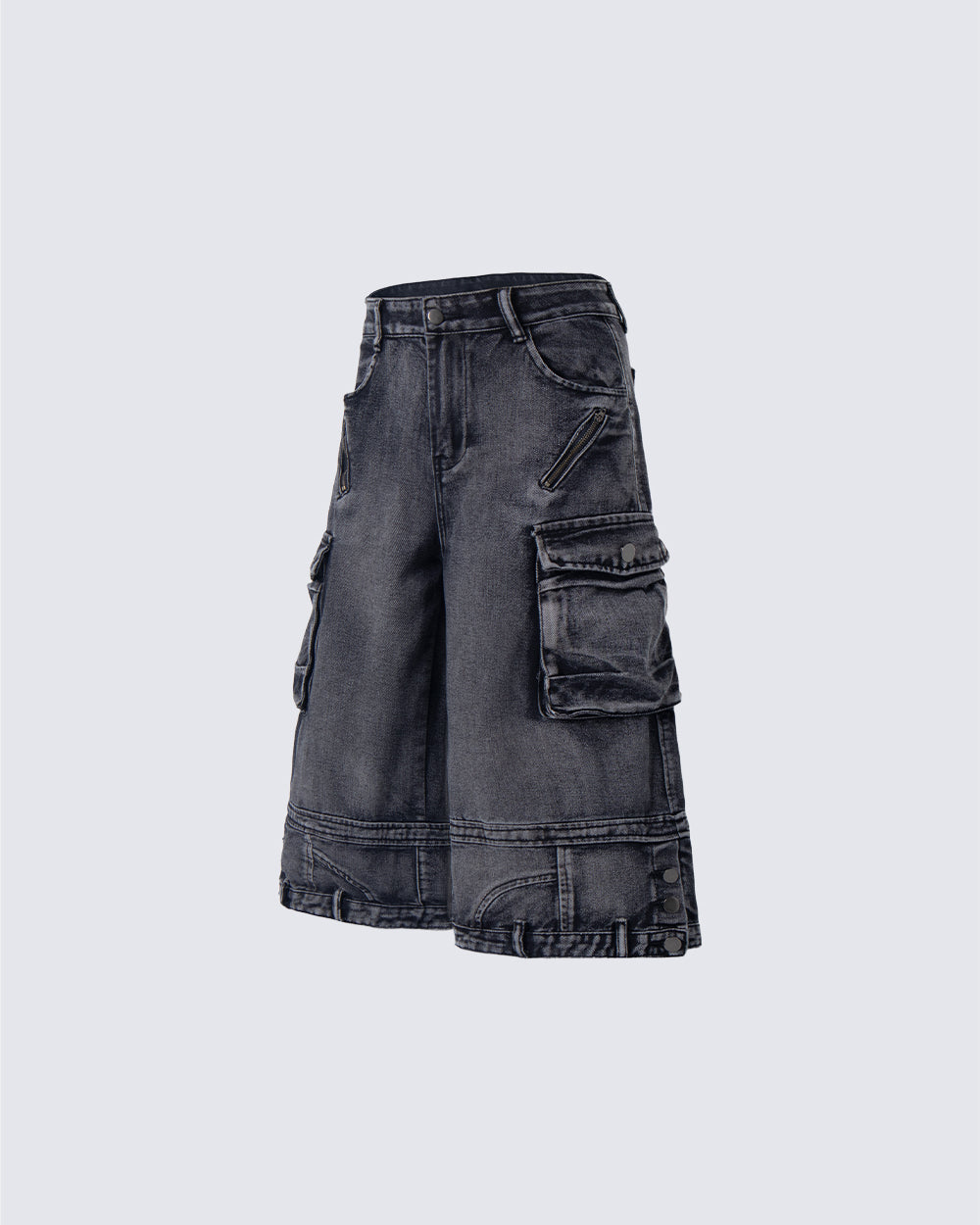 American Inverted Design Washed Cargo Denim Shorts