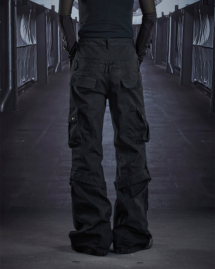 Multi-Pocket Buckle Cargo Flare Pants