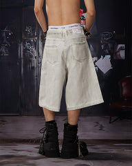 Light Asian Distressed Dirty-Dyed Denim Shorts