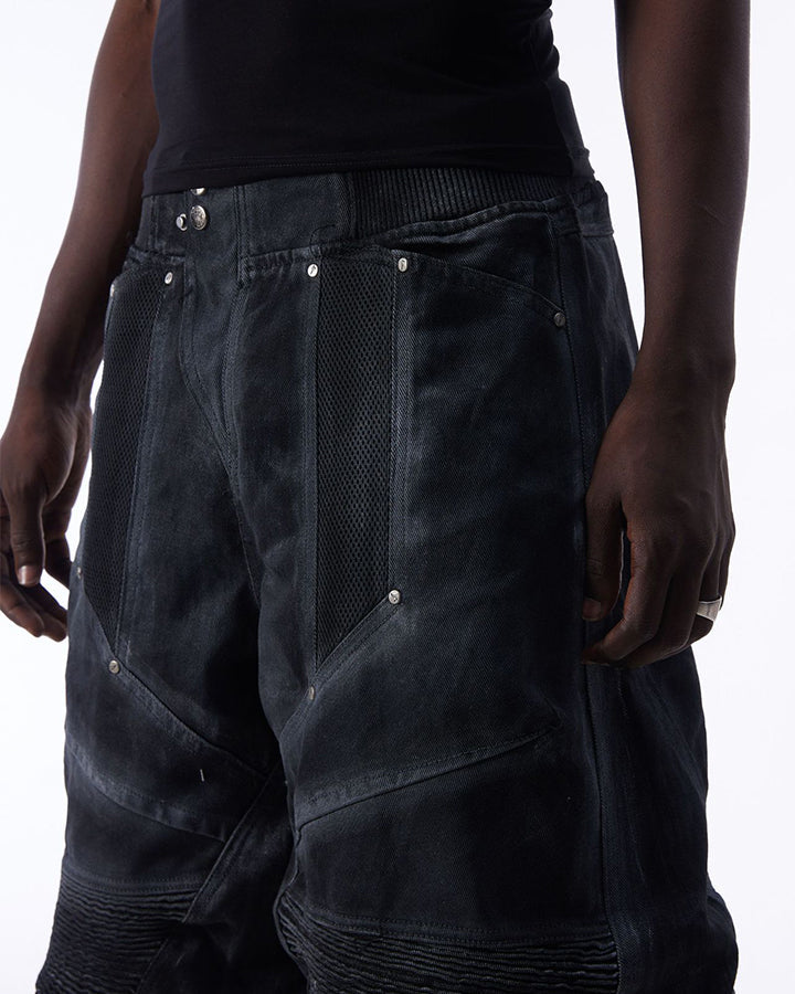 Dark Techwear Elastic-Waist Deconstructed Shorts