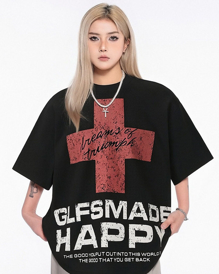 New Gothic Cross Graphic  Black Streetwear T-Shirt