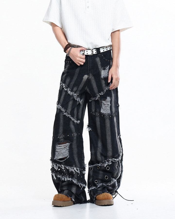 Heavy Distressed Washed Denim Jeans