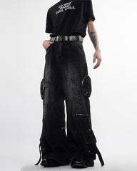 High-Street Multi-Pocket Straight-Leg Denim Pants