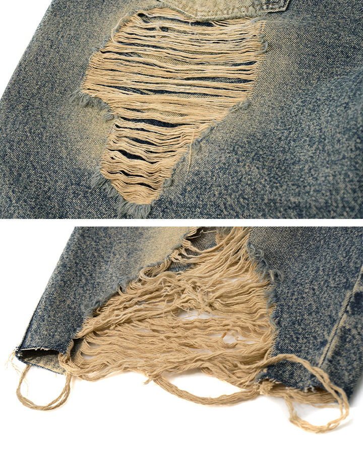 New Vintage Grunge Layered Ripped Denim Shorts