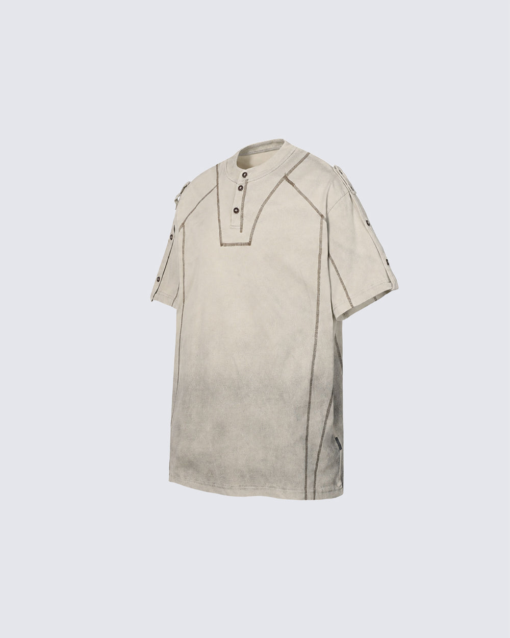 Utility Vintage Contrast Stitch Button Henley New Tee
