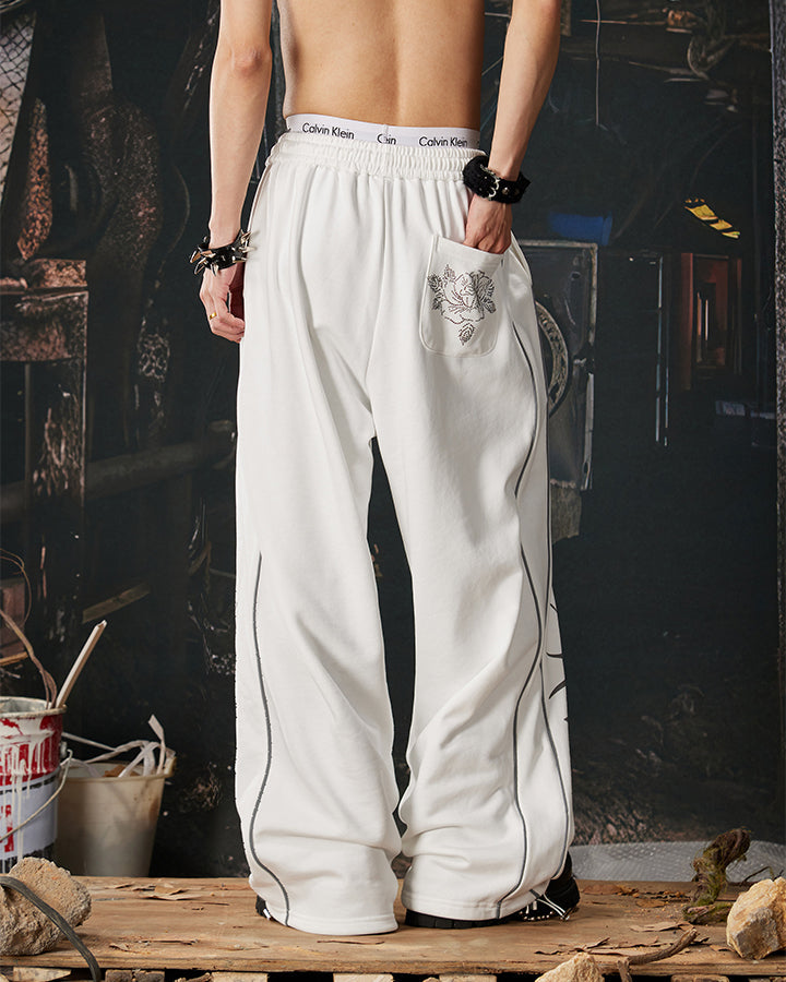 Y2K Dark Dragon Rose Rhinestone Straight Leg Sweatpants