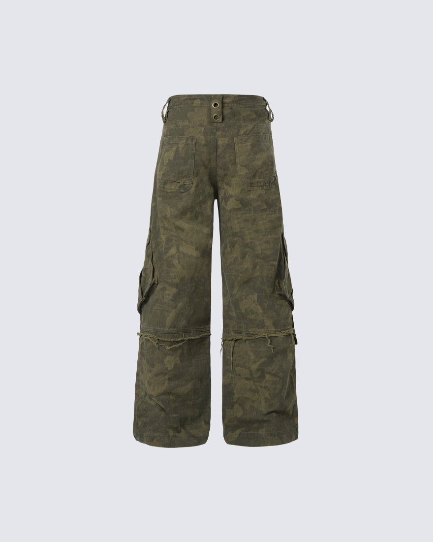 Distressed Tie-Dye Camo Cargo Denim Pants