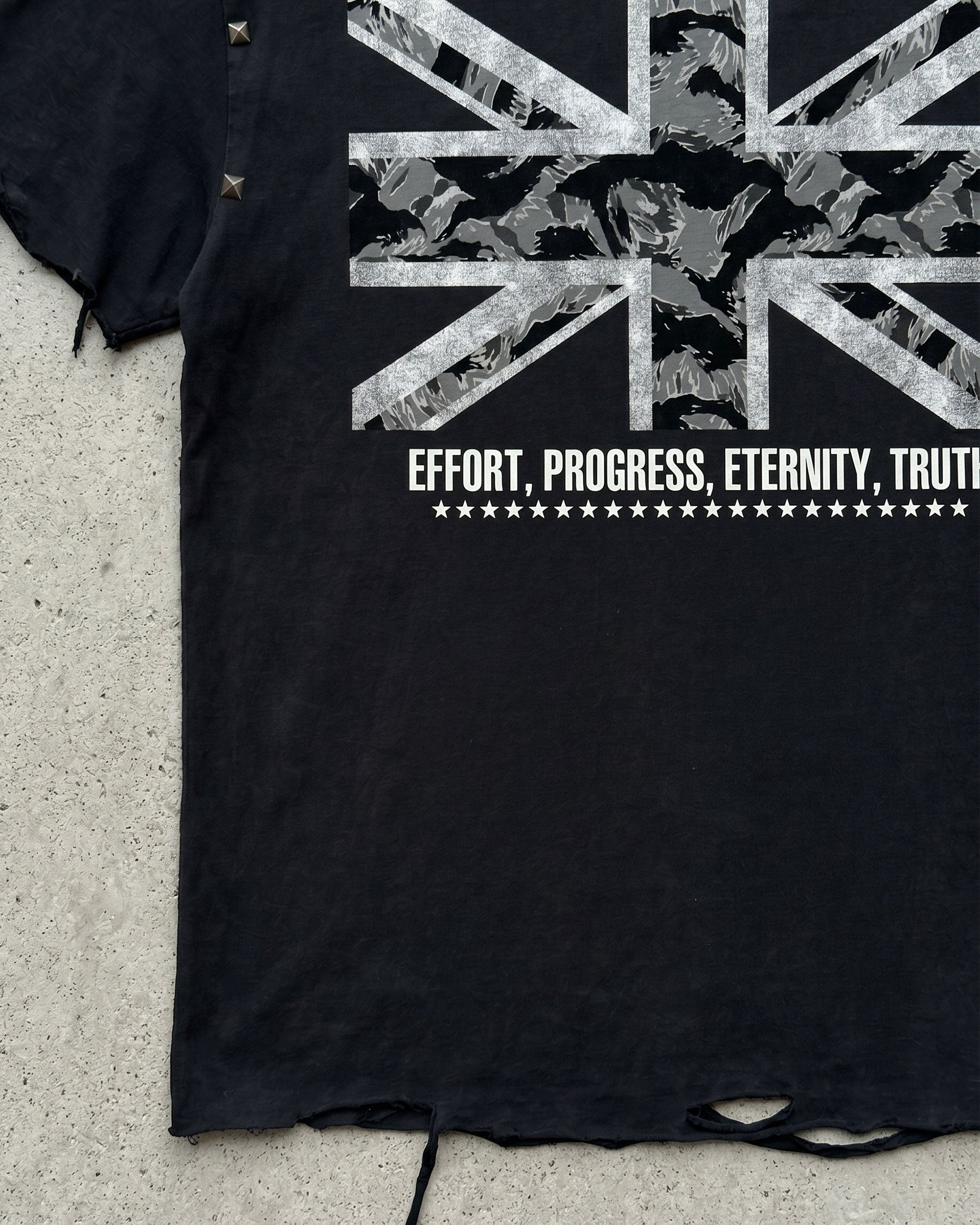 KIIKIO-New Y2K Distressed Union Graphic Washed Black T-Shirt
