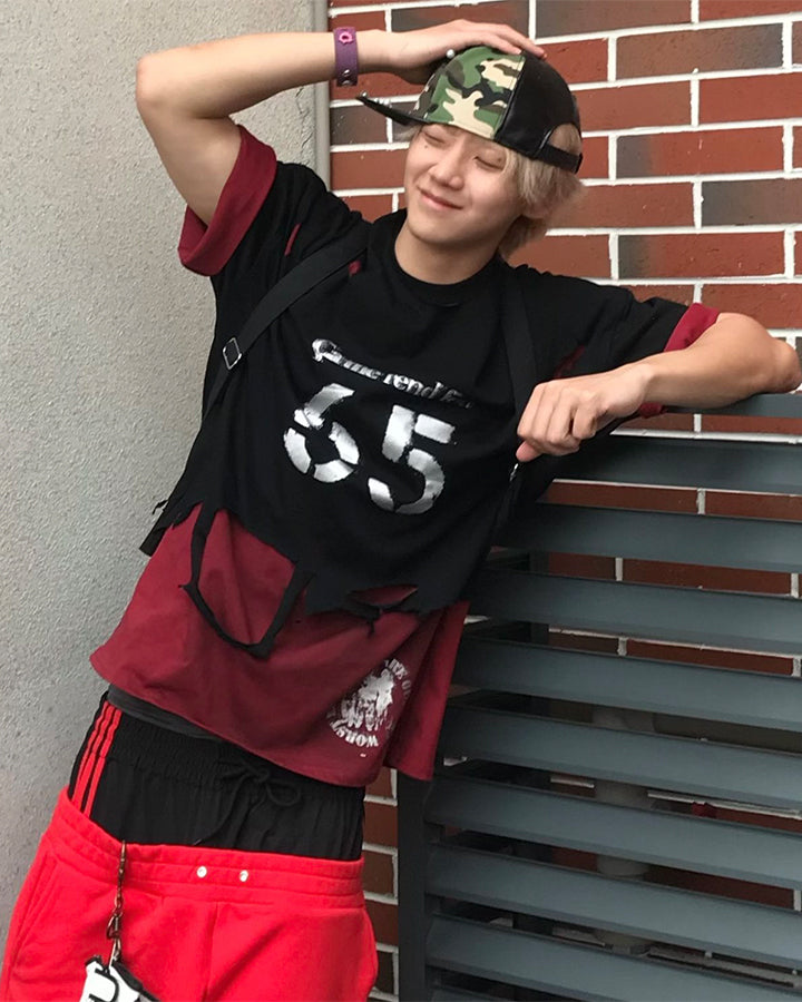 Dark Distressed Layered Streetwear T-Shirt New