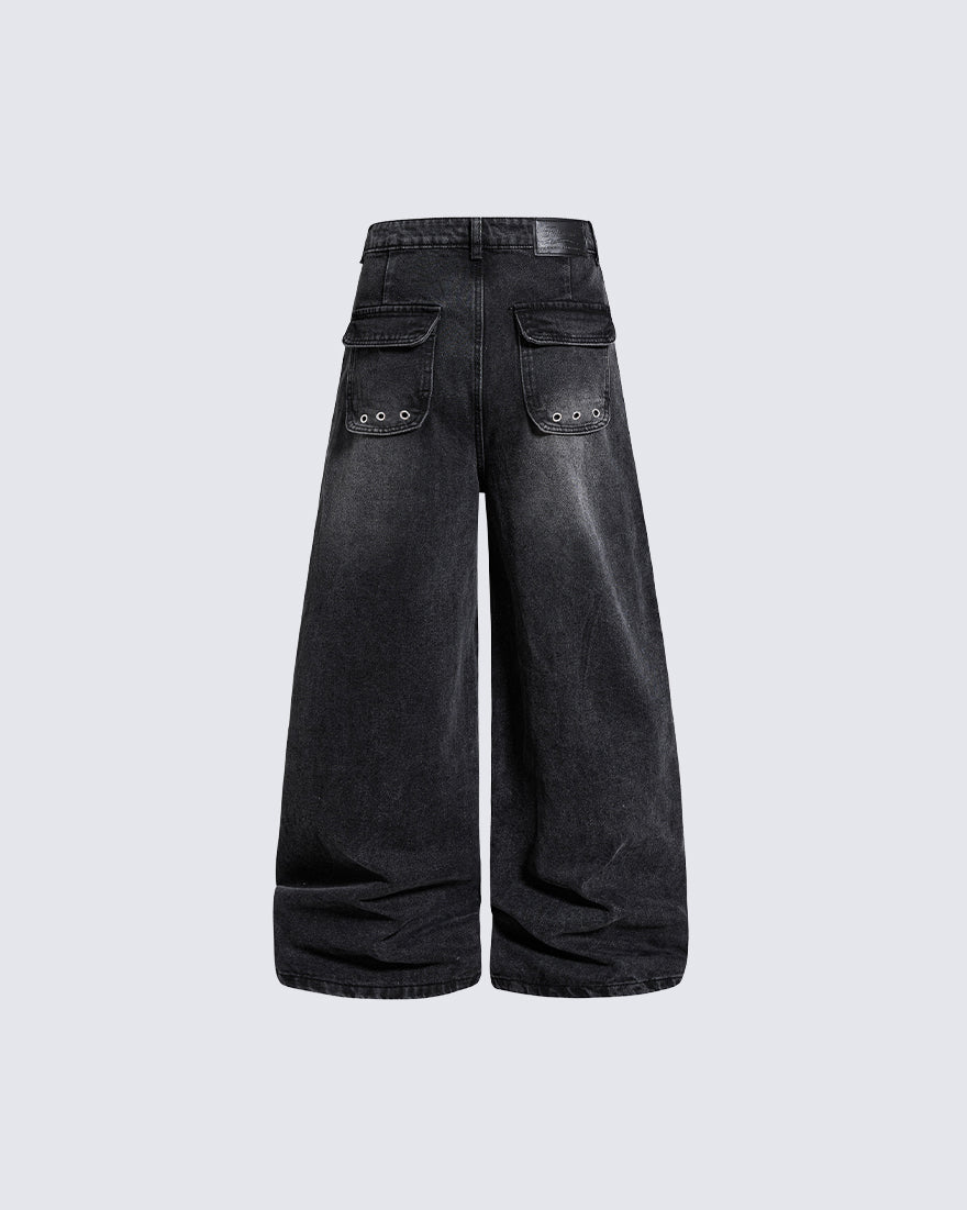 Dark Punk Deconstructed Rivet Panel Denim Pants