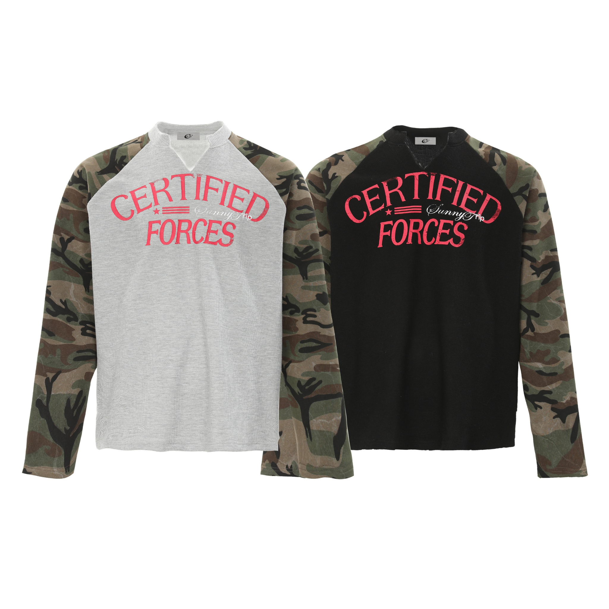 Omirad Camo-Sleeve Varsity Graphic Long-Sleeve Tee